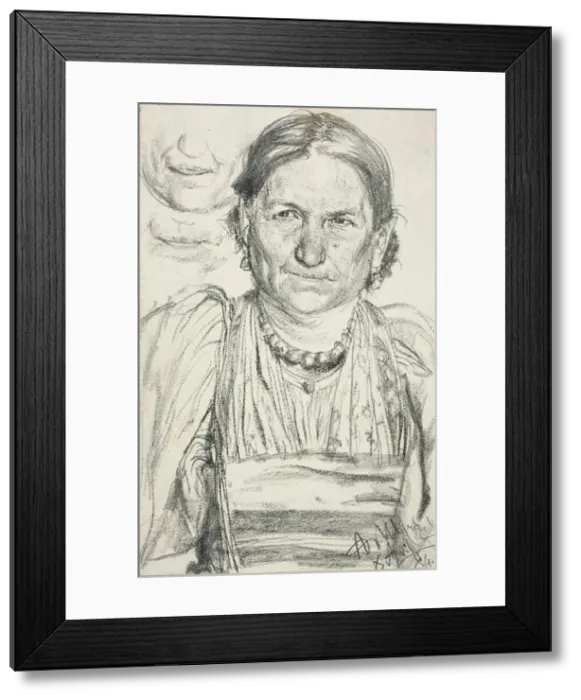 Framed Print : Portrait of a Peasant Woman, 1884. Creator: Adolph Menzel Framed Print : Portrait of a Peasant Woman, 1884. Creator: Adolph Menzel