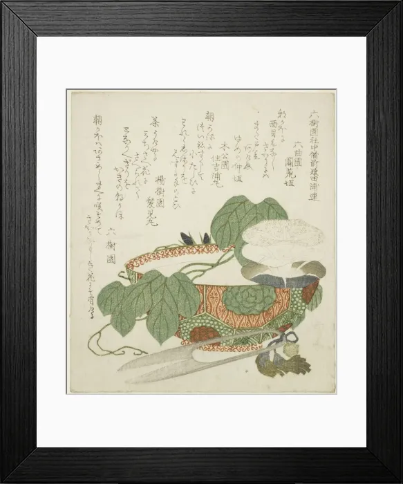 Framed Print : Bowl, scissors, and morning glories, c. 1820. Creator: Gakutei Framed Print : Bowl, scissors, and morning glories, c. 1820. Creator: Gakutei