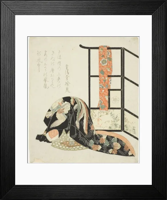 Framed Print : Scenting a kimono with incense, early 19th century. Creator: Yanagawa Shigenobu Framed Print : Scenting a kimono with incense, early 19th century. Creator: Yanagawa Shigenobu