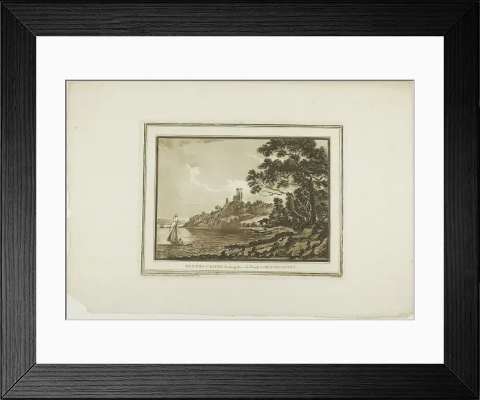 Framed Print : Benton Castle Looking down the Reach to Milford Haven, from Twelve Views in Aquatinta Framed Print : Benton Castle Looking down the Reach to Milford Haven, from Twelve Views in Aquatinta