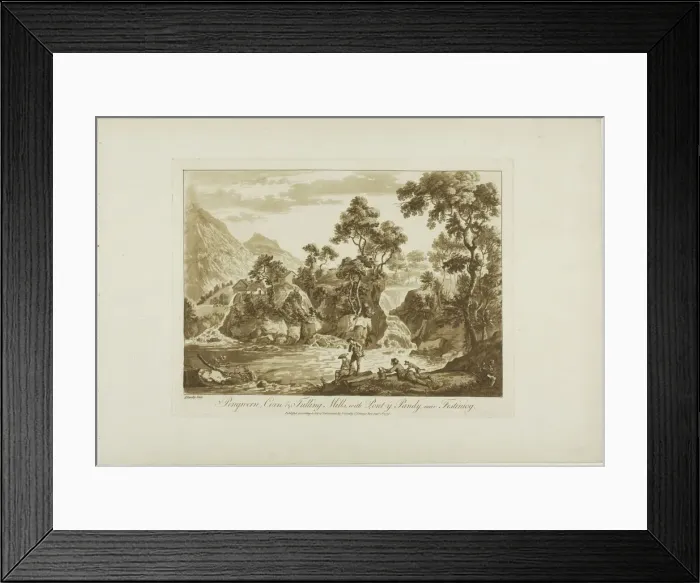 Framed Print : Pengnern Corn and Fulling Mills, with Pont y Pandy, Near Festiniog, 1776 Framed Print : Pengnern Corn and Fulling Mills, with Pont y Pandy, Near Festiniog, 1776