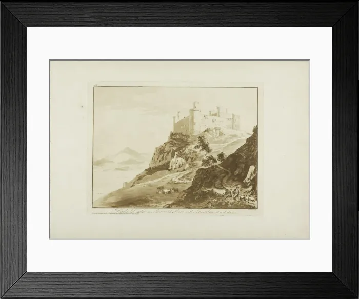 Framed Print : Harlech Castle in Merioneth Shire with Snowdon at a Distance, 1776. Creator: Paul Sandby Framed Print : Harlech Castle in Merioneth Shire with Snowdon at a Distance, 1776. Creator: Paul Sandby
