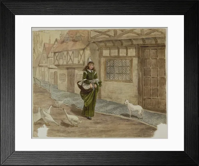 Framed Print : Girl with Eggs and Geese, n. d. Creator: Catherine Greenaway Framed Print : Girl with Eggs and Geese, n. d. Creator: Catherine Greenaway