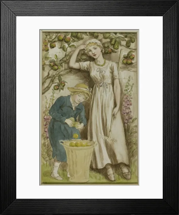 Framed Print : Girl and Boy Picking Apples, n. d. Creator: Catherine Greenaway Framed Print : Girl and Boy Picking Apples, n. d. Creator: Catherine Greenaway