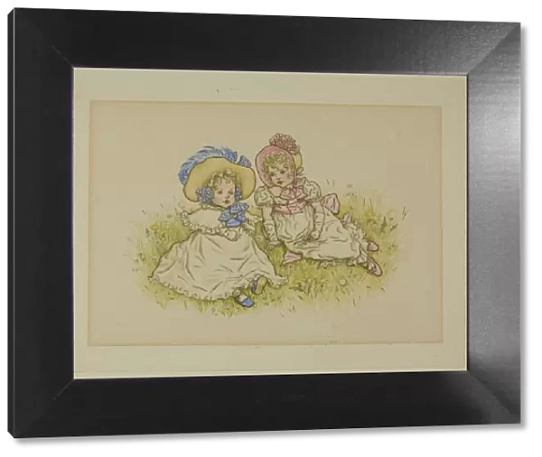 Two Little Girls with Bonnets, 1883. Creator: Catherine Greenaway