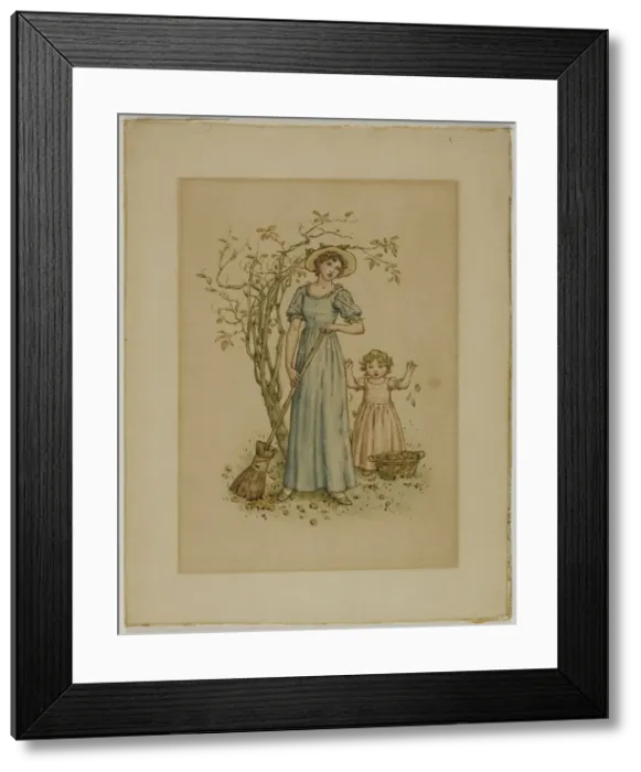 Framed Print : Woman with Broom and Little Girl, n. d. Creator: Catherine Greenaway Framed Print : Woman with Broom and Little Girl, n. d. Creator: Catherine Greenaway
