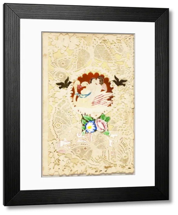 Framed Print : Untitled Valentine (Children, Swans, and Butterflies), 1860 / 69. Creator: John Windsor Framed Print : Untitled Valentine (Children, Swans, and Butterflies), 1860 / 69. Creator: John Windsor
