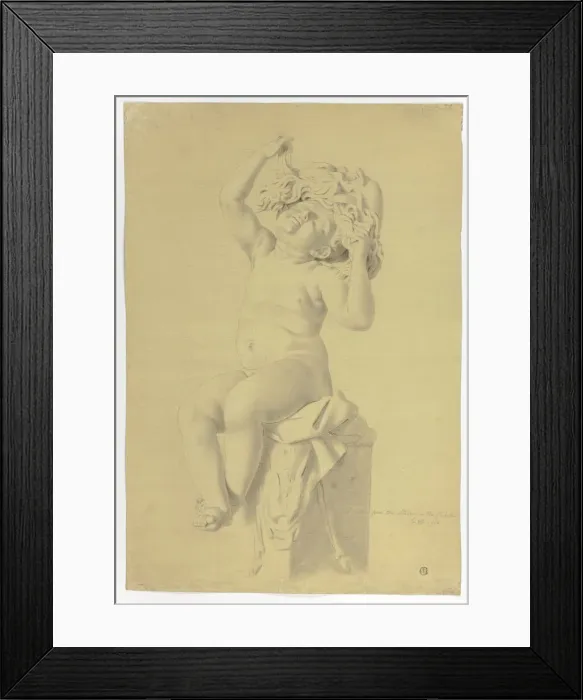 Framed Print : Antique Statue of Seated Putto Holding Mask of Silenus, 1775. Creator: John Downman Framed Print : Antique Statue of Seated Putto Holding Mask of Silenus, 1775. Creator: John Downman