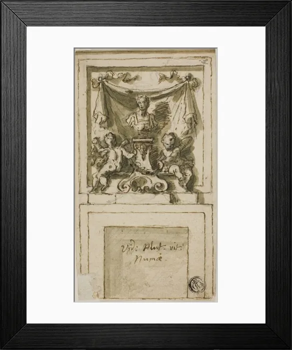 Framed Print : Design for the Overmantel of a Chimneypiece with Bust of Pompilius Numa, n. d Framed Print : Design for the Overmantel of a Chimneypiece with Bust of Pompilius Numa, n. d