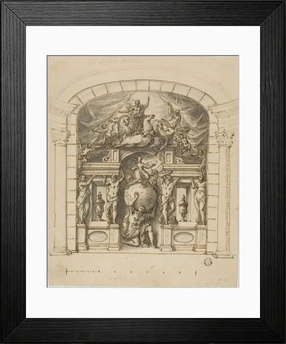 Framed Print : Design for Stage Scenery (Hampton Court) with Mythological Figures, 1695 / 1734 Framed Print : Design for Stage Scenery (Hampton Court) with Mythological Figures, 1695 / 1734