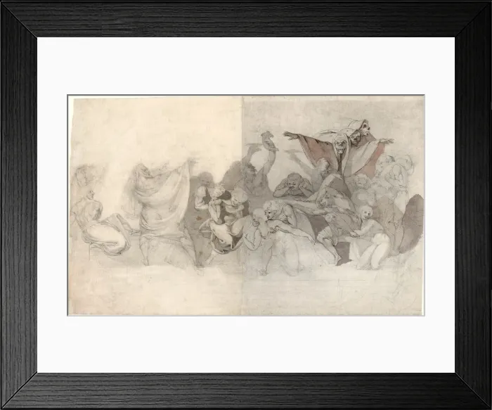 Framed Print : Triumph of Death: Three Skeletons Invading a Bacchanal Orchestrated by a Magician or an... 1770-71. Creator: Henry Fuseli Framed Print : Triumph of Death: Three Skeletons Invading a Bacchanal Orchestrated by a Magician or an... 1770-71. Creator: Henry Fuseli
