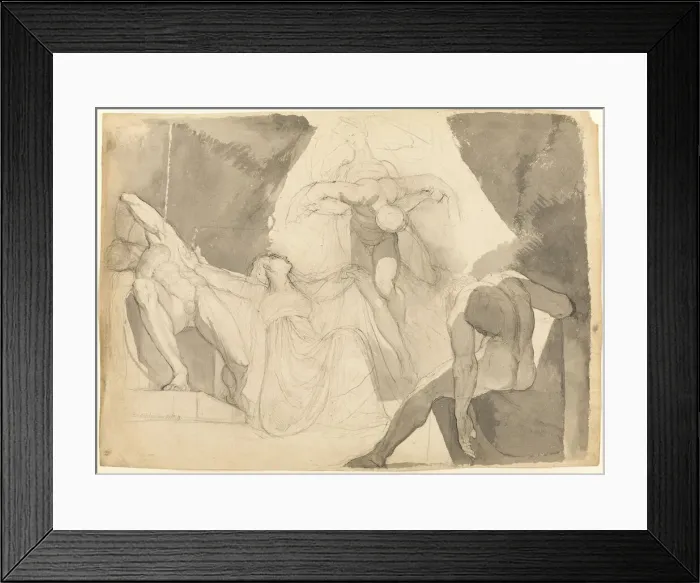 Framed Print : Aided by Eeriboia, Hermes Carries Off the Exhausted Ares from the Sleeping Sons... 1819. Creator: Henry Fuseli Framed Print : Aided by Eeriboia, Hermes Carries Off the Exhausted Ares from the Sleeping Sons... 1819. Creator: Henry Fuseli
