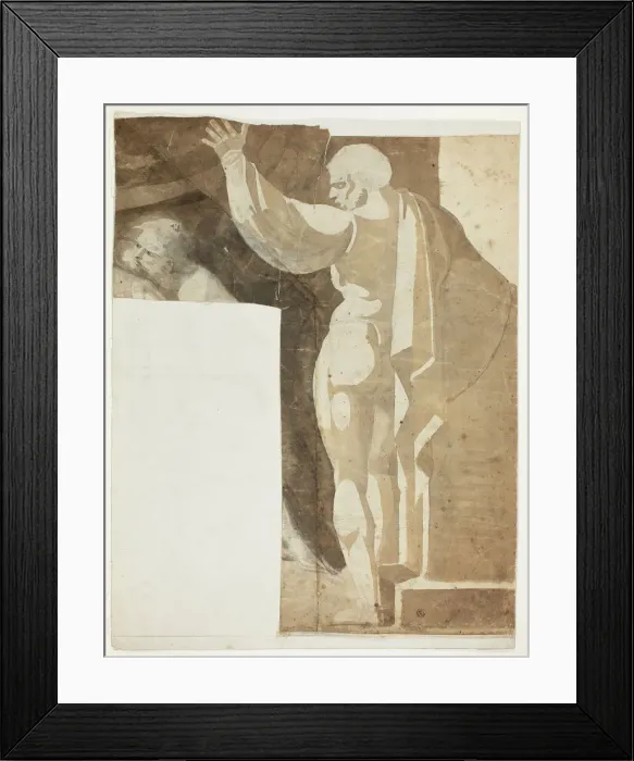Framed Print : Male Figure with Left Arm Raised Seen from the Back, and Fragment of Old Man, 1770 / 75. Creator: Henry Fuseli Framed Print : Male Figure with Left Arm Raised Seen from the Back, and Fragment of Old Man, 1770 / 75. Creator: Henry Fuseli