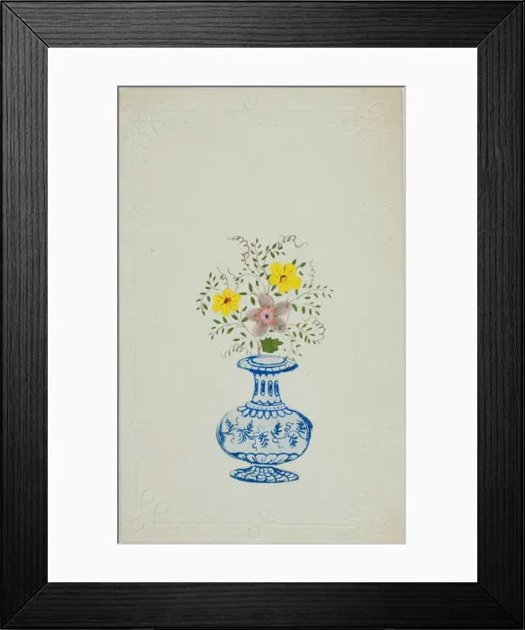 Framed Print : Untitled Valentine (Blue and White Vase with Flowers), c. 1850. Creator: George Kershaw Framed Print : Untitled Valentine (Blue and White Vase with Flowers), c. 1850. Creator: George Kershaw