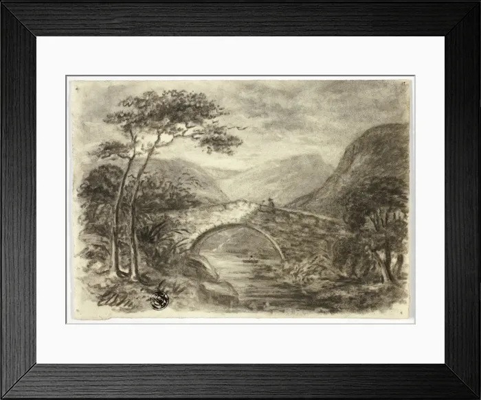 Framed Print : Stone Bridge in Mountains, c. 1855. Creator: Elizabeth Murray Framed Print : Stone Bridge in Mountains, c. 1855. Creator: Elizabeth Murray