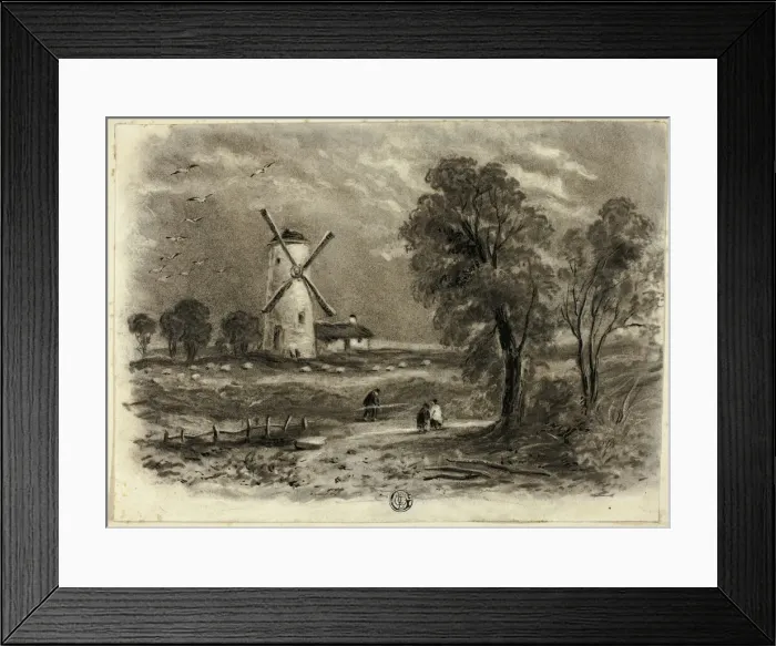 Framed Print : Landscape with Windmill, September 1850. Creator: Elizabeth Murray Framed Print : Landscape with Windmill, September 1850. Creator: Elizabeth Murray