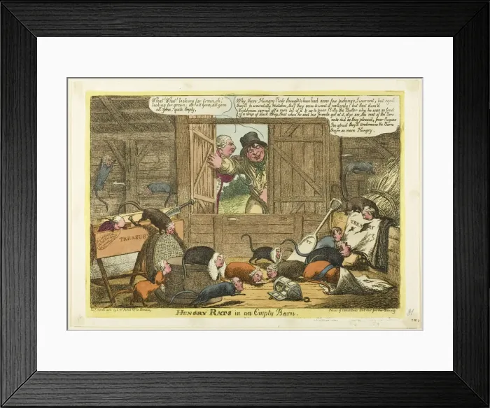 Framed Print : Hungry Rats in an Empty Barn, published March 1806. Creator: Charles Williams Framed Print : Hungry Rats in an Empty Barn, published March 1806. Creator: Charles Williams