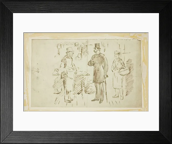 Framed Print : Gent in Tall Hat Addressing Butcher, n. d. Creator: Charles Samuel Keene Framed Print : Gent in Tall Hat Addressing Butcher, n. d. Creator: Charles Samuel Keene