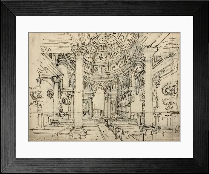 Framed Print : Study for Walbrook Church (recto); Sketches of Sailboats, Men and Dinghies (verso), 1807 Framed Print : Study for Walbrook Church (recto); Sketches of Sailboats, Men and Dinghies (verso), 1807