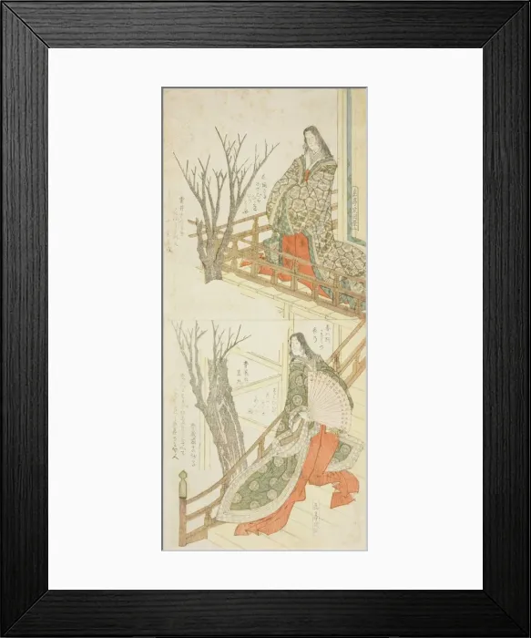 Framed Print : Two Court Ladies Admiring Cherry Blossoms, 19th century. Creator: Gakutei Framed Print : Two Court Ladies Admiring Cherry Blossoms, 19th century. Creator: Gakutei