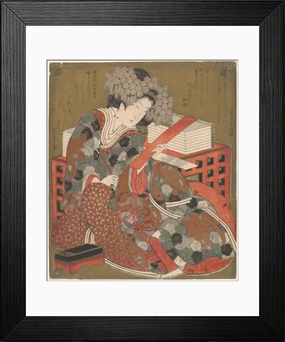 Framed Print : Woman About to Write a Poem, c. 1824. Creator: Gakutei Framed Print : Woman About to Write a Poem, c. 1824. Creator: Gakutei