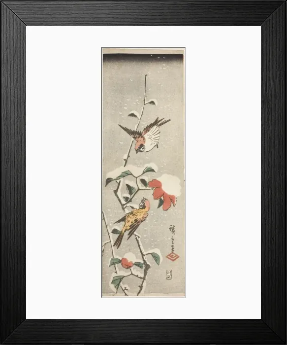 Framed Print : Sparrows and Camellia in Snow, c. 1837 / 48. Creator: Ando Hiroshige Framed Print : Sparrows and Camellia in Snow, c. 1837 / 48. Creator: Ando Hiroshige