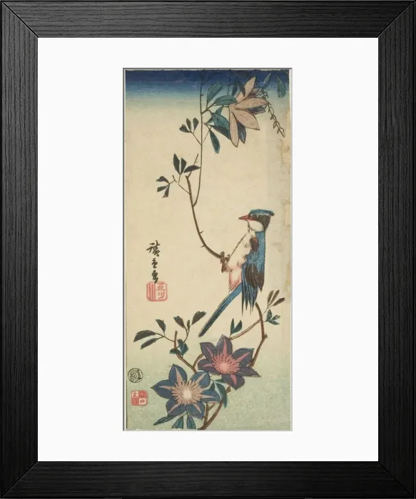 Framed Print : Blue bird on clematis, n. d. Creator: Ando Hiroshige Framed Print : Blue bird on clematis, n. d. Creator: Ando Hiroshige