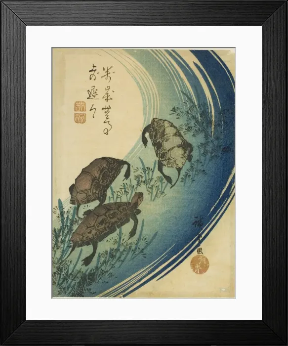 Framed Print : Turtles swimming in a stream, c. 1840. Creator: Ando Hiroshige Framed Print : Turtles swimming in a stream, c. 1840. Creator: Ando Hiroshige