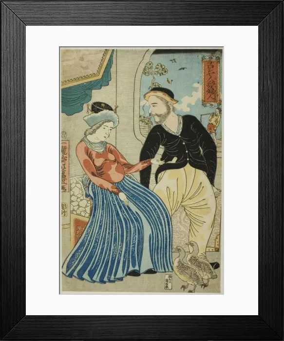 Framed Print : Russians Love for a Lady (Oroshiyajin fujin wo aisu), 1860. Creator: Utagawa Yoshitoyo Framed Print : Russians Love for a Lady (Oroshiyajin fujin wo aisu), 1860. Creator: Utagawa Yoshitoyo