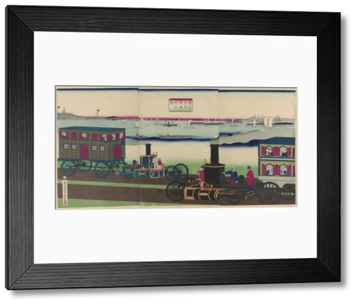 Framed Print : Picture of Steam Locomotives Traveling (Jokisha rikudo tsuko no zu), 1870 Framed Print : Picture of Steam Locomotives Traveling (Jokisha rikudo tsuko no zu), 1870