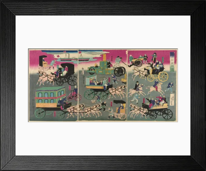 Framed Print : Vehicles on the Streets of Tokyo (Tokyo orai kuruma zukushi), 1870 Framed Print : Vehicles on the Streets of Tokyo (Tokyo orai kuruma zukushi), 1870