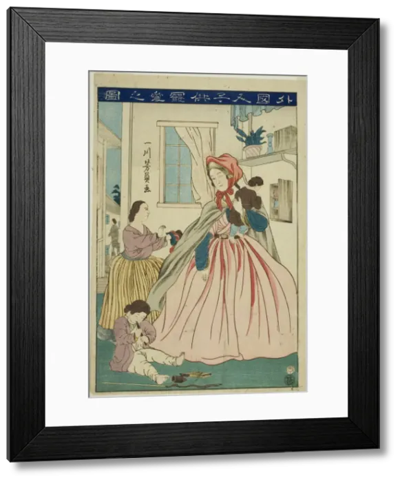 Framed Print : Foreigner Caring for Her Children (Gaikokujin kodomo choai no zu), 1860 Framed Print : Foreigner Caring for Her Children (Gaikokujin kodomo choai no zu), 1860