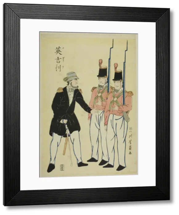 Framed Print : English officer and soldiers, 1861. Creator: Yoshikazu Framed Print : English officer and soldiers, 1861. Creator: Yoshikazu