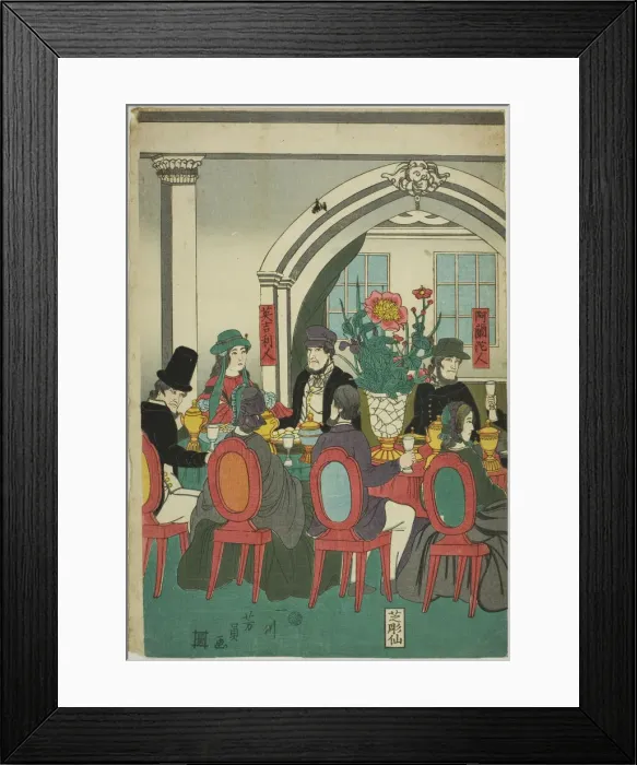 Framed Print : Foreigners from Five Nations at a Banquet (Gokakoku ijin shuen no zu), 1861 Framed Print : Foreigners from Five Nations at a Banquet (Gokakoku ijin shuen no zu), 1861