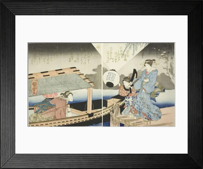 Framed Print : Night scene aboard a pleasure boat, c. 1830s. Creator: Utagawa Kuniyoshi Framed Print : Night scene aboard a pleasure boat, c. 1830s. Creator: Utagawa Kuniyoshi