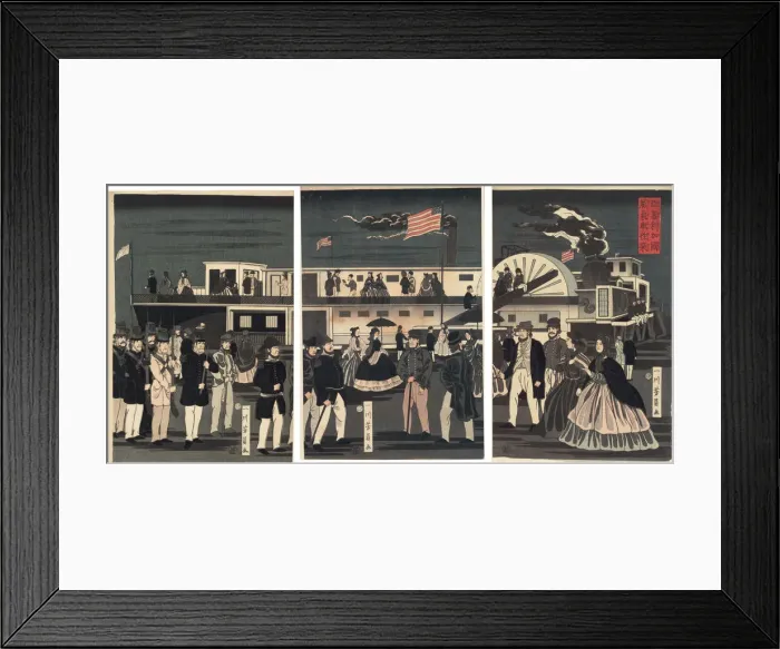 Framed Print : Arrival and Departure of an American Steamship (Amerikakoku jokisha orai), 1861 Framed Print : Arrival and Departure of an American Steamship (Amerikakoku jokisha orai), 1861
