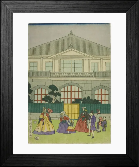 Framed Print : Residence of French Merchant at Port of Yokohama (Yokohama ko Furansu shokan no zu), 1866