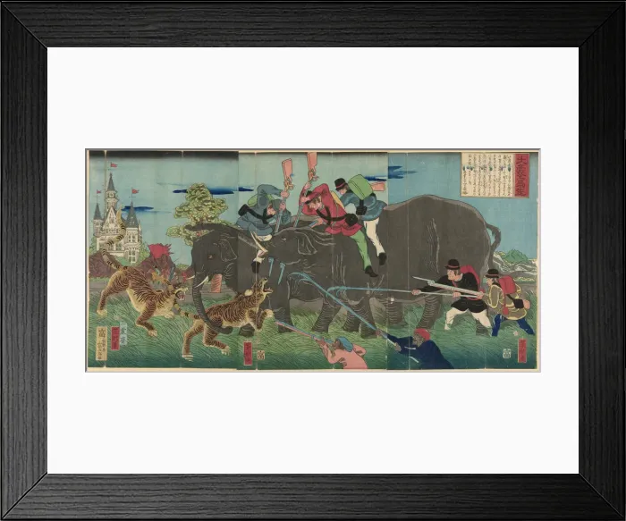 Framed Print : True Image of a Giant Elephant (Taizo shasei), 1863. Creator: Utagawa Yoshikata Framed Print : True Image of a Giant Elephant (Taizo shasei), 1863. Creator: Utagawa Yoshikata