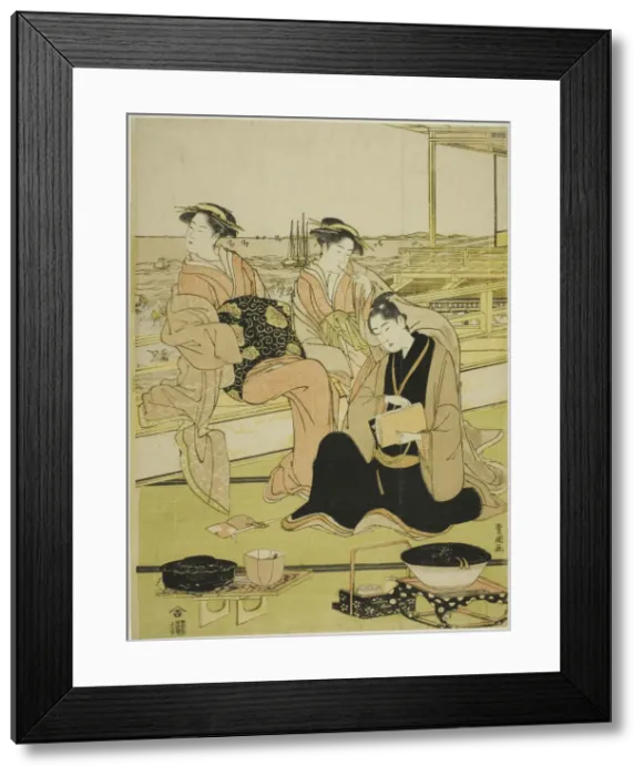 Framed Print : Overlooking the bay at Shinagawa, c. 1790. Creator: Utagawa Toyokuni I