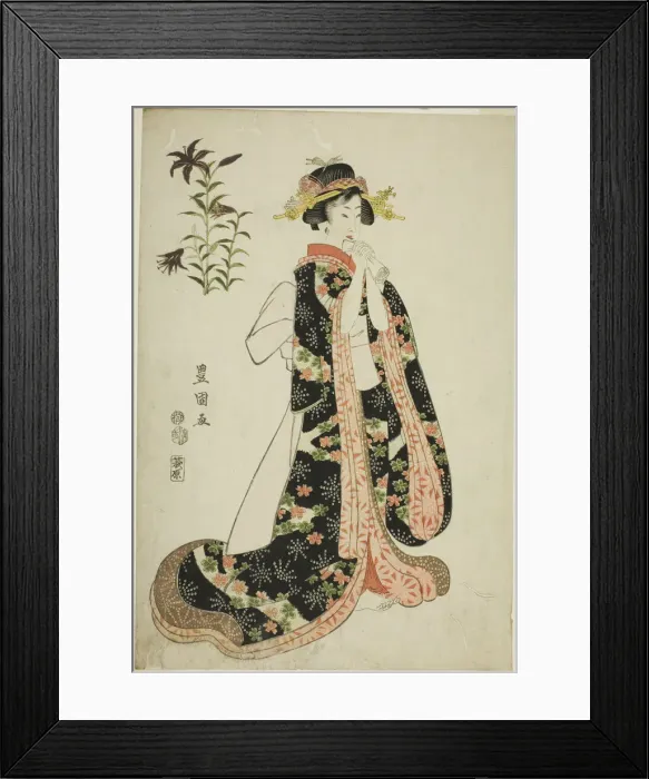 Framed Print : Lilies: young woman holding a letter, from an untitled series of beauties and flowers Framed Print : Lilies: young woman holding a letter, from an untitled series of beauties and flowers