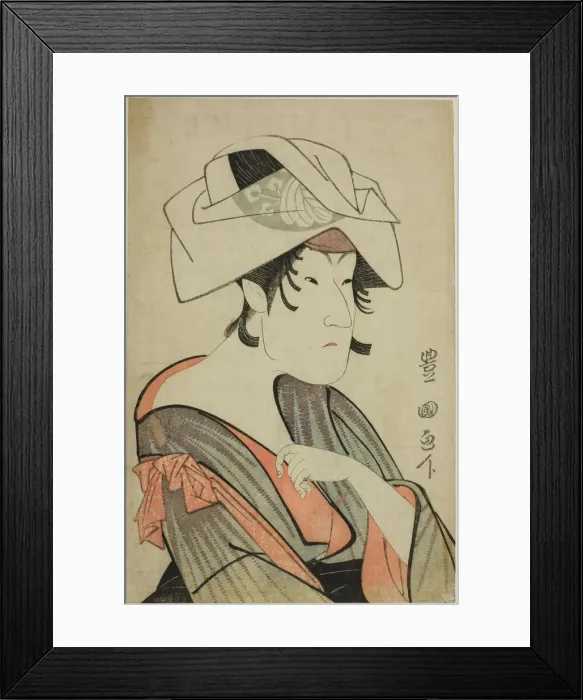 Framed Print : Nakayama Tomisaburo Dressed as a Woman Wearing a Towel on Her Head, c. 1795 Framed Print : Nakayama Tomisaburo Dressed as a Woman Wearing a Towel on Her Head, c. 1795