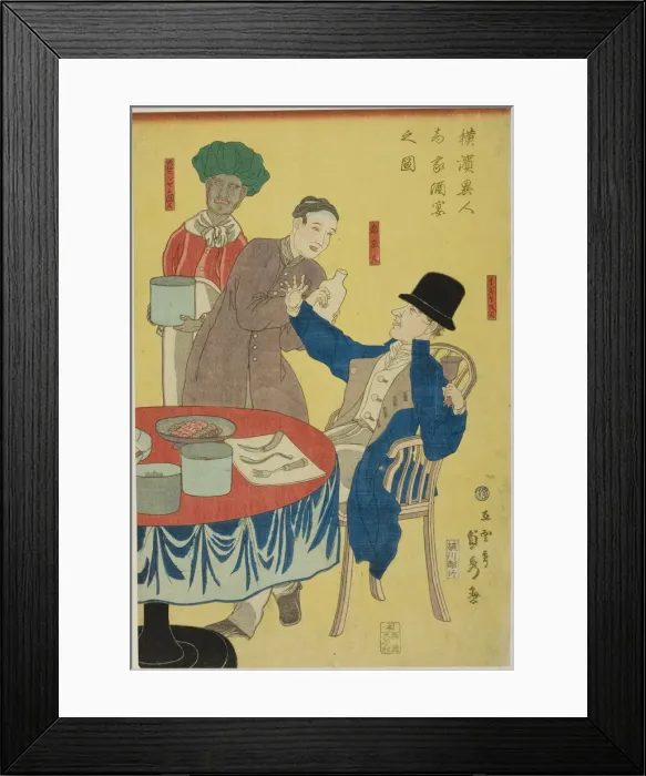 Framed Print : Banquet at a Foreign Merchant House in Yokohama (Yokohama ijin shoka shuen no zu), 1861 Framed Print : Banquet at a Foreign Merchant House in Yokohama (Yokohama ijin shoka shuen no zu), 1861