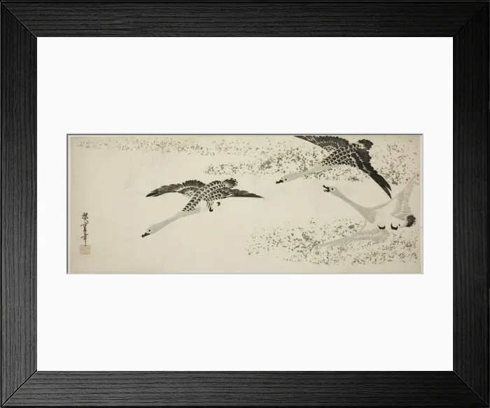 Framed Print : Descending Geese, c. 1830. Creator: Ando Hiroshige Framed Print : Descending Geese, c. 1830. Creator: Ando Hiroshige