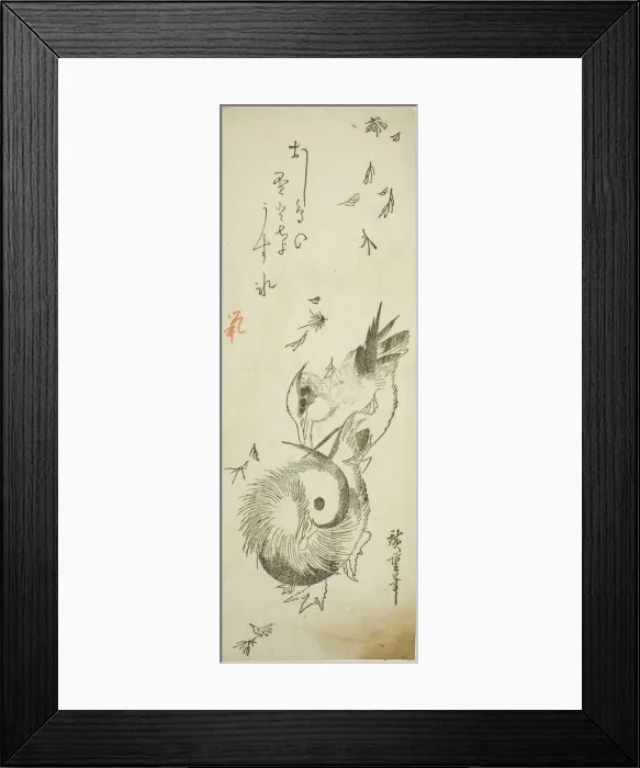 Framed Print : Mandarin ducks crossing icy pond amid falling leaves, 1830s. Creator: Ando Hiroshige Framed Print : Mandarin ducks crossing icy pond amid falling leaves, 1830s. Creator: Ando Hiroshige