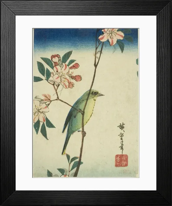 Framed Print : Japanese white-eye on flowering branch, 1830s-1840s. Creator: Ando Hiroshige Framed Print : Japanese white-eye on flowering branch, 1830s-1840s. Creator: Ando Hiroshige