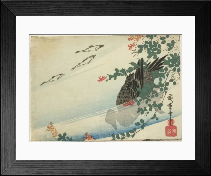 Framed Print : Trout, duck, and bush clover, c. 1840. Creator: Ando Hiroshige Framed Print : Trout, duck, and bush clover, c. 1840. Creator: Ando Hiroshige