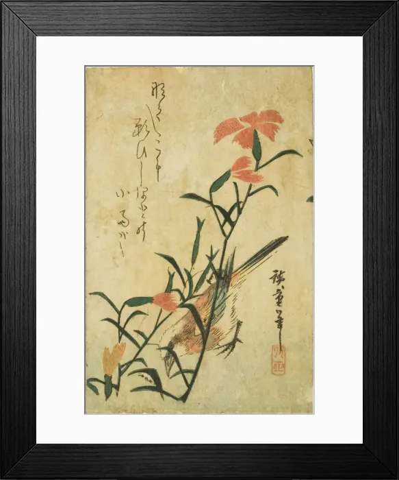 Framed Print : Bird and wild carnation, c. 1830s. Creator: Ando Hiroshige Framed Print : Bird and wild carnation, c. 1830s. Creator: Ando Hiroshige