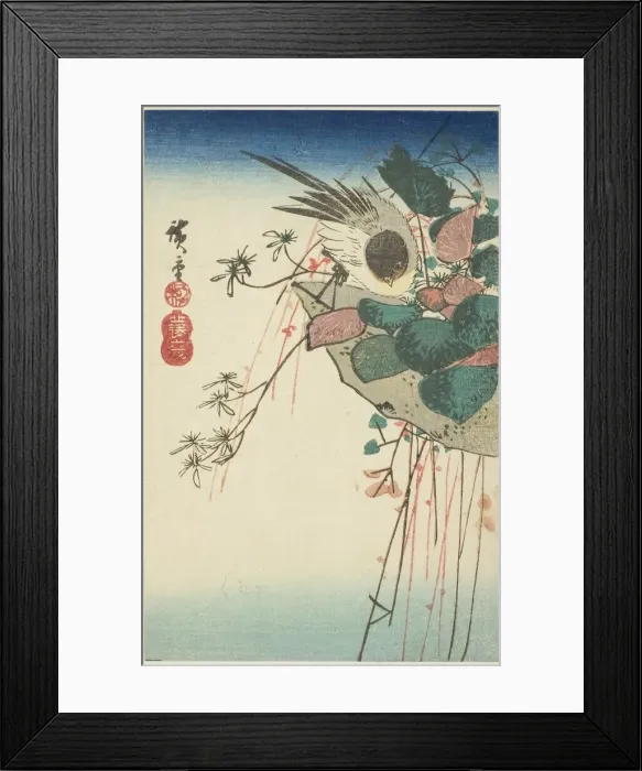 Framed Print : Sparrow on a hanging planter, n. d. Creator: Ando Hiroshige Framed Print : Sparrow on a hanging planter, n. d. Creator: Ando Hiroshige