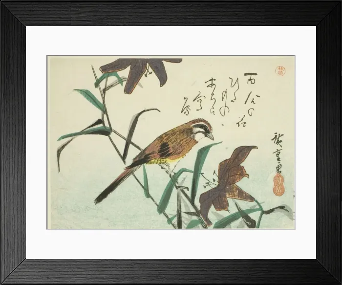 Framed Print : Bunting and lilies, 1830s-1840s. Creator: Ando Hiroshige Framed Print : Bunting and lilies, 1830s-1840s. Creator: Ando Hiroshige