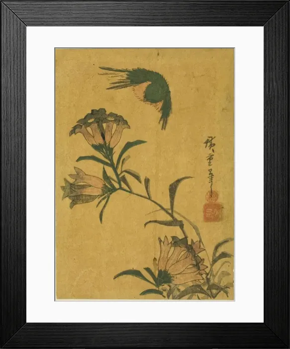 Framed Print : Bird and gentian, c. 1830s. Creator: Ando Hiroshige Framed Print : Bird and gentian, c. 1830s. Creator: Ando Hiroshige